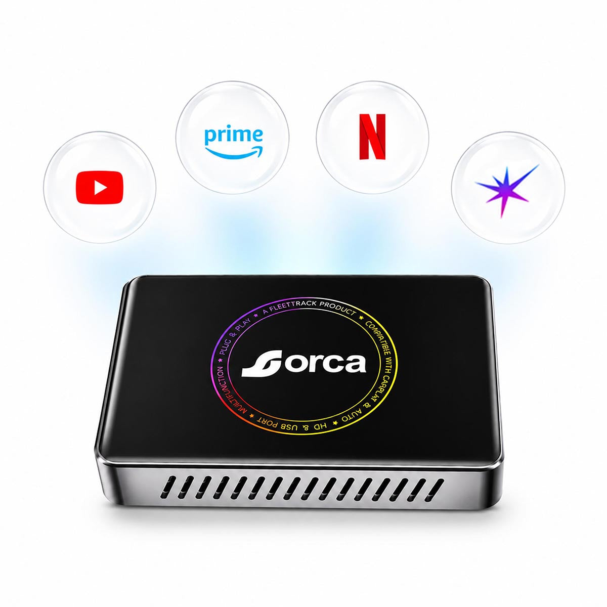 Orca 4-in-1 A21 Android Box | Wireless CarPlay & Android Auto | Quad-core A53 Processor | 4GB+32GB | TF Card Support | Dual 5G Wi-Fi & Dual Bluetooth | HDMI Output | Split-Screen Support | Built-in Cooling Fan