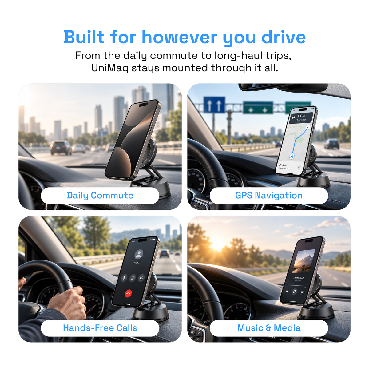 Orca UniMag Magnetic Car Phone Holder | Compact Dashboard Mount with Strong Magnetic Hold