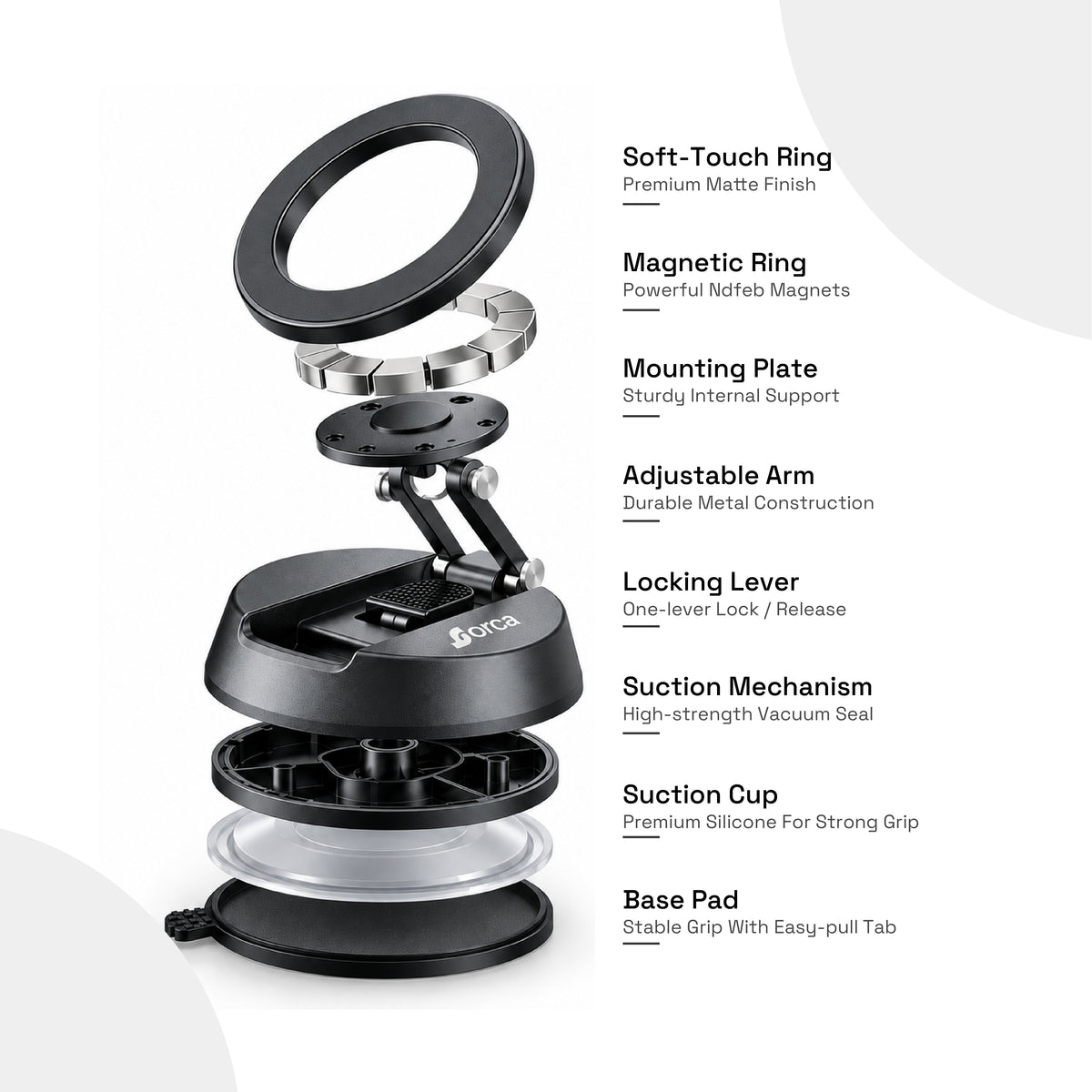 Orca UniMag Magnetic Car Phone Holder | Compact Dashboard Mount with Strong Magnetic Hold