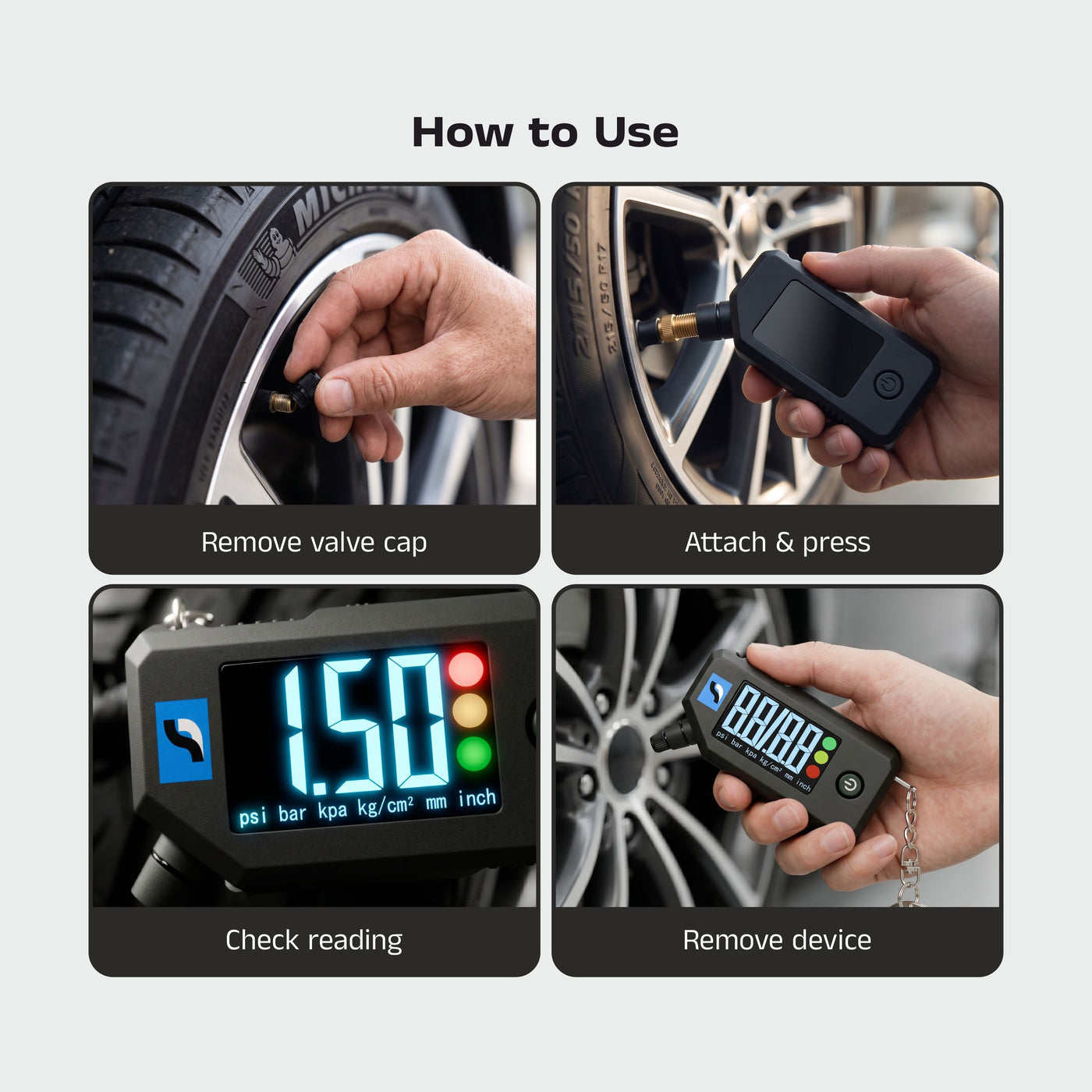 Orca 3-in-1 Digital Tire Pressure Gauge (0–150 PSI) with LED Light, Tread Depth Gauge & LCD Display