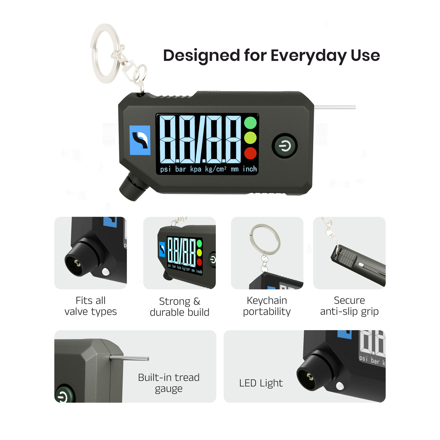 Orca 3-in-1 Digital Tire Pressure Gauge (0–150 PSI) with LED Light, Tread Depth Gauge & LCD Display
