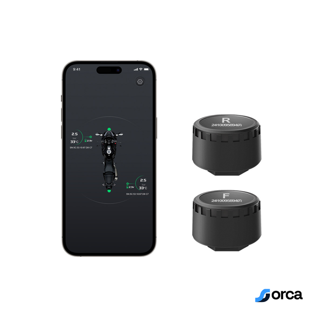 Orca Tyre Pressure Monitoring System (TPMS) for Bikes | Pack of 2 Sensors | Real-Time Tyre Tracking & Mobile Alerts | 1-Year Warranty