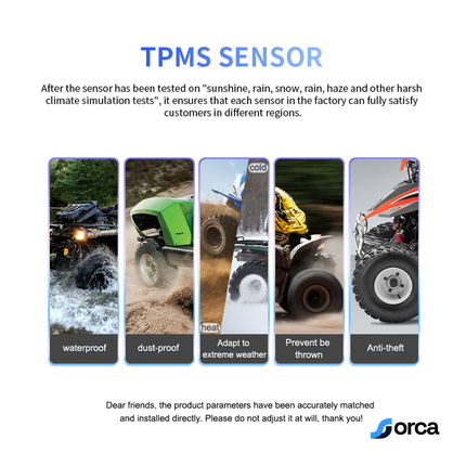 Orca Wireless Motorcycle TPMS – Real-Time Tire Pressure Monitoring System with Temperature Display, 3s Alert, Waterproof External Sensors & USB Rechargeable Display
