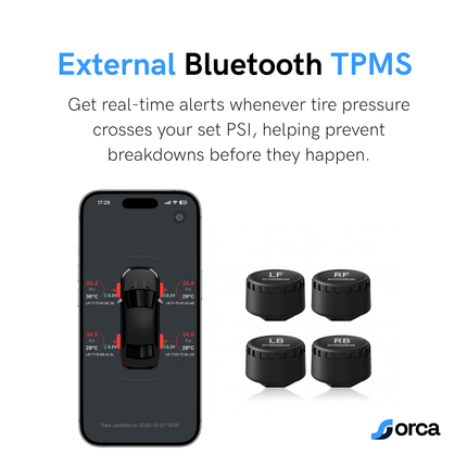 Orca Tyre Pressure Monitoring System (TPMS) for Cars | Pack of 4 Sensors | Real-Time Pressure & Temperature Alerts via Mobile App | 1-Year Warranty