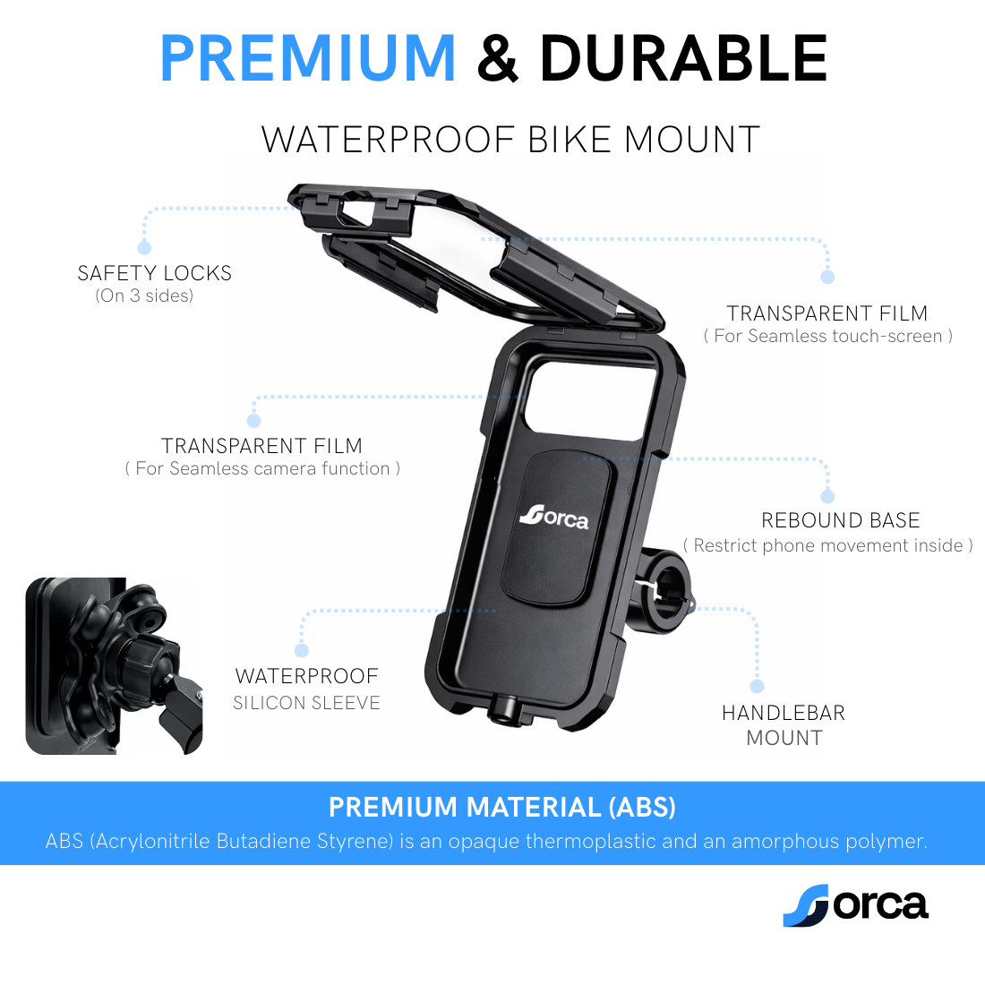 ORCA FC3 PRO Waterproof Vibration-Dampening Handlebar Phone Mount