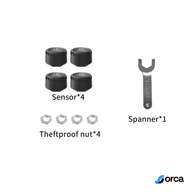 Orca Tyre Pressure Monitoring System (TPMS) for Cars | Pack of 4 Sensors | Real-Time Pressure & Temperature Alerts via Mobile App | 1-Year Warranty