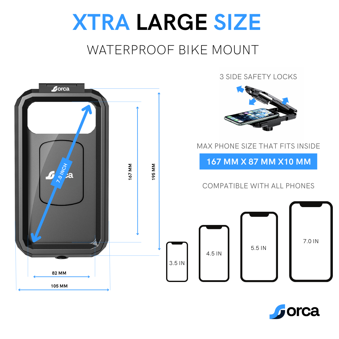 ORCA FC3 PRO Waterproof Vibration-Dampening Handlebar Phone Mount