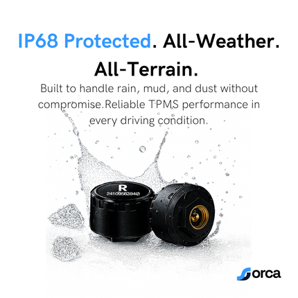 Orca Tyre Pressure Monitoring System (TPMS) for Cars | Pack of 4 Sensors | Real-Time Pressure & Temperature Alerts via Mobile App | 1-Year Warranty
