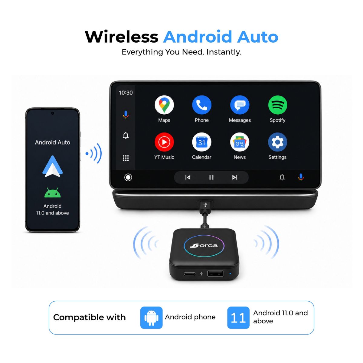 Orca 4-in-1 AI Box – Wireless CarPlay, Android Auto & Android OS