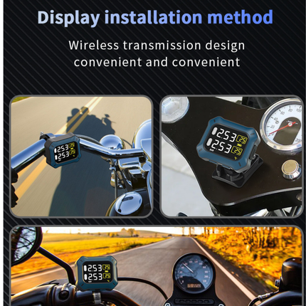 Orca Wireless Motorcycle TPMS – Real-Time Tire Pressure Monitoring System with Temperature Display, 3s Alert, Waterproof External Sensors & USB Rechargeable Display