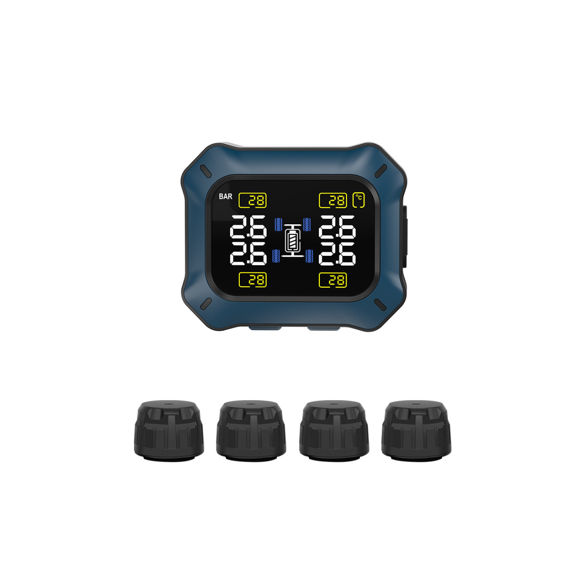 Orca Wireless Car TPMS – 4 Sensor Tire Pressure Monitoring System with Real-Time Display, Temperature Monitoring, 3s Leak Alert & USB Rechargeable Display