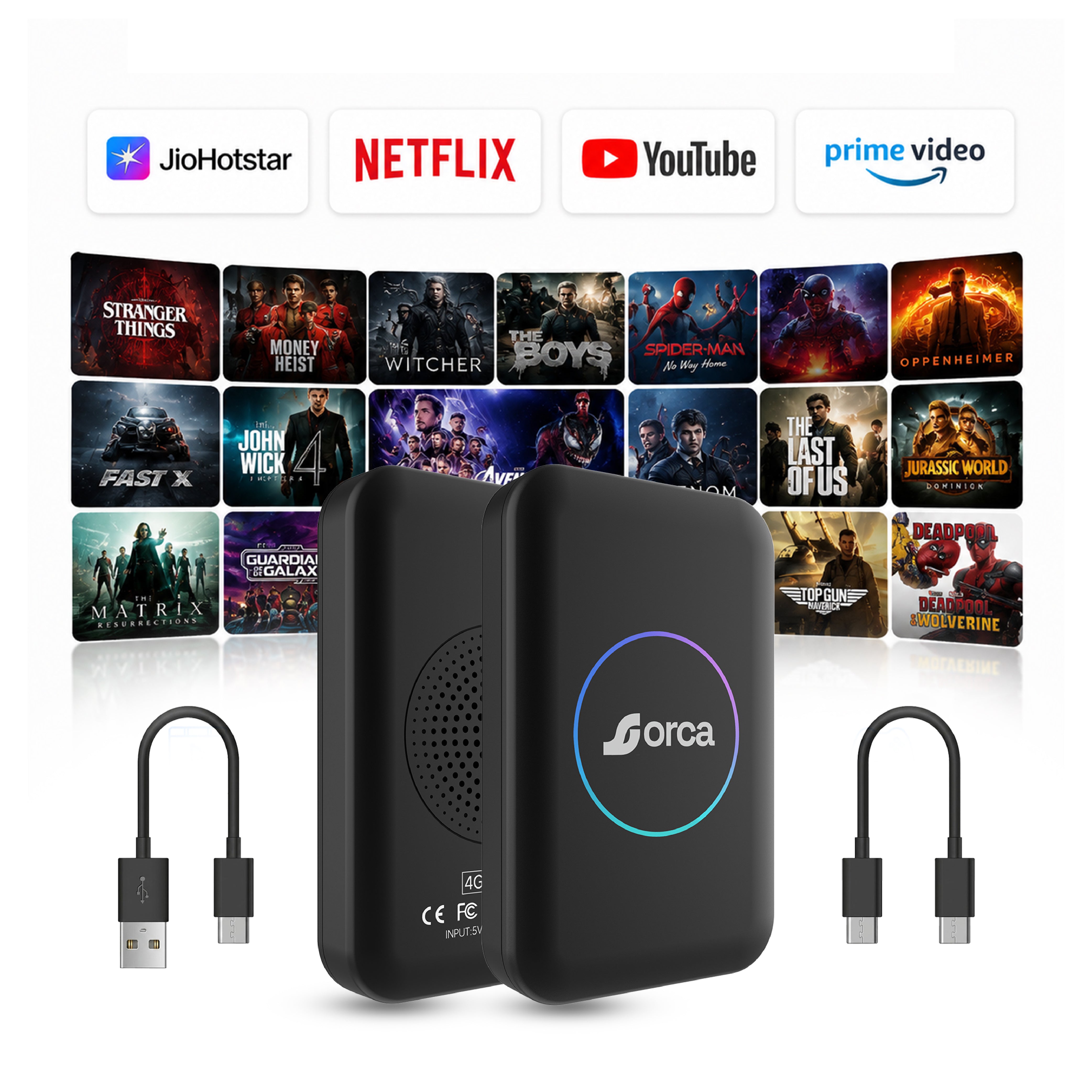 Orca 4-in-1 AI Box – Wireless CarPlay, Android Auto & Android OS