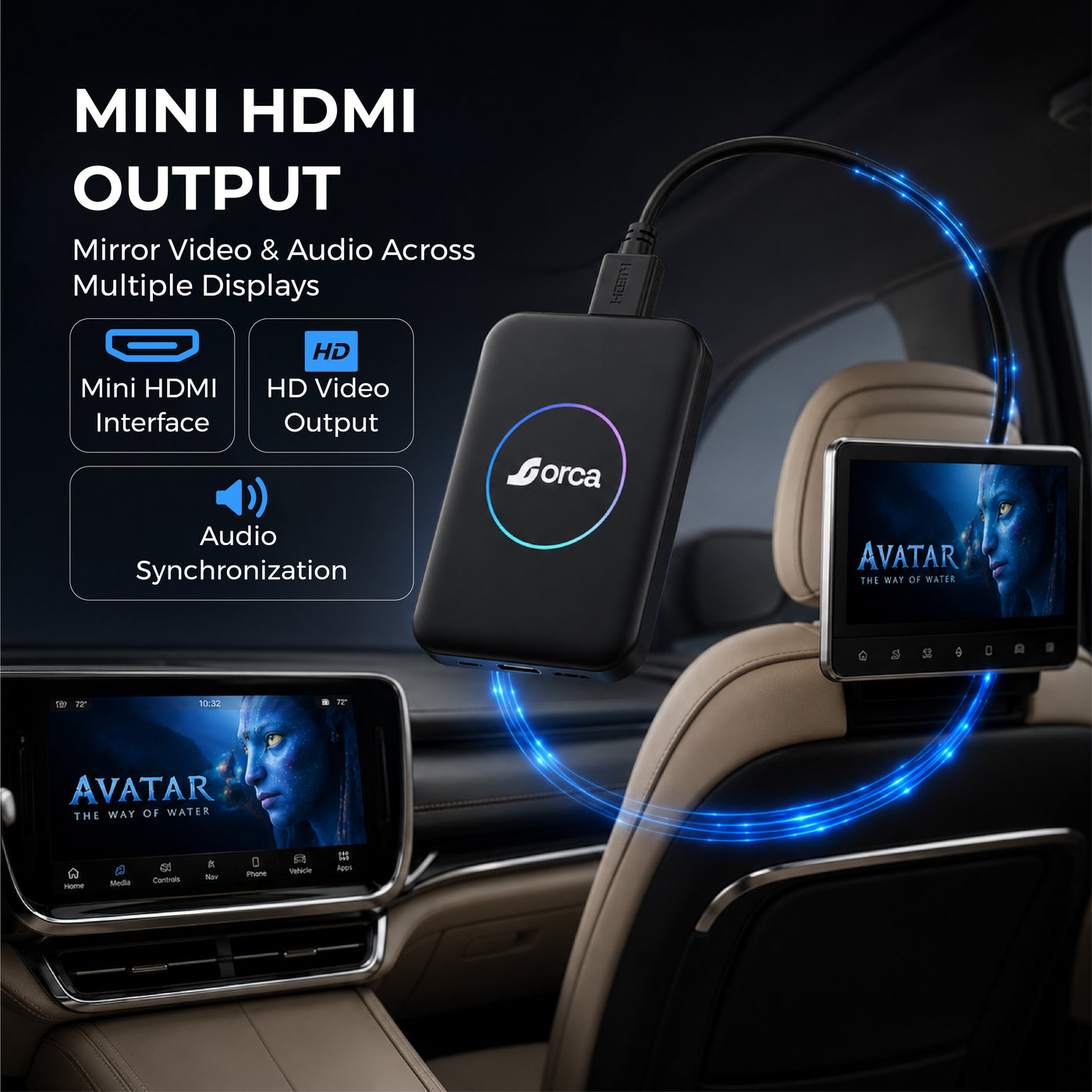 Orca 4-in-1 A20 AI Box – Wireless CarPlay, Android Auto, Android OS & HDMI Output | 4GB RAM + 32GB Storage