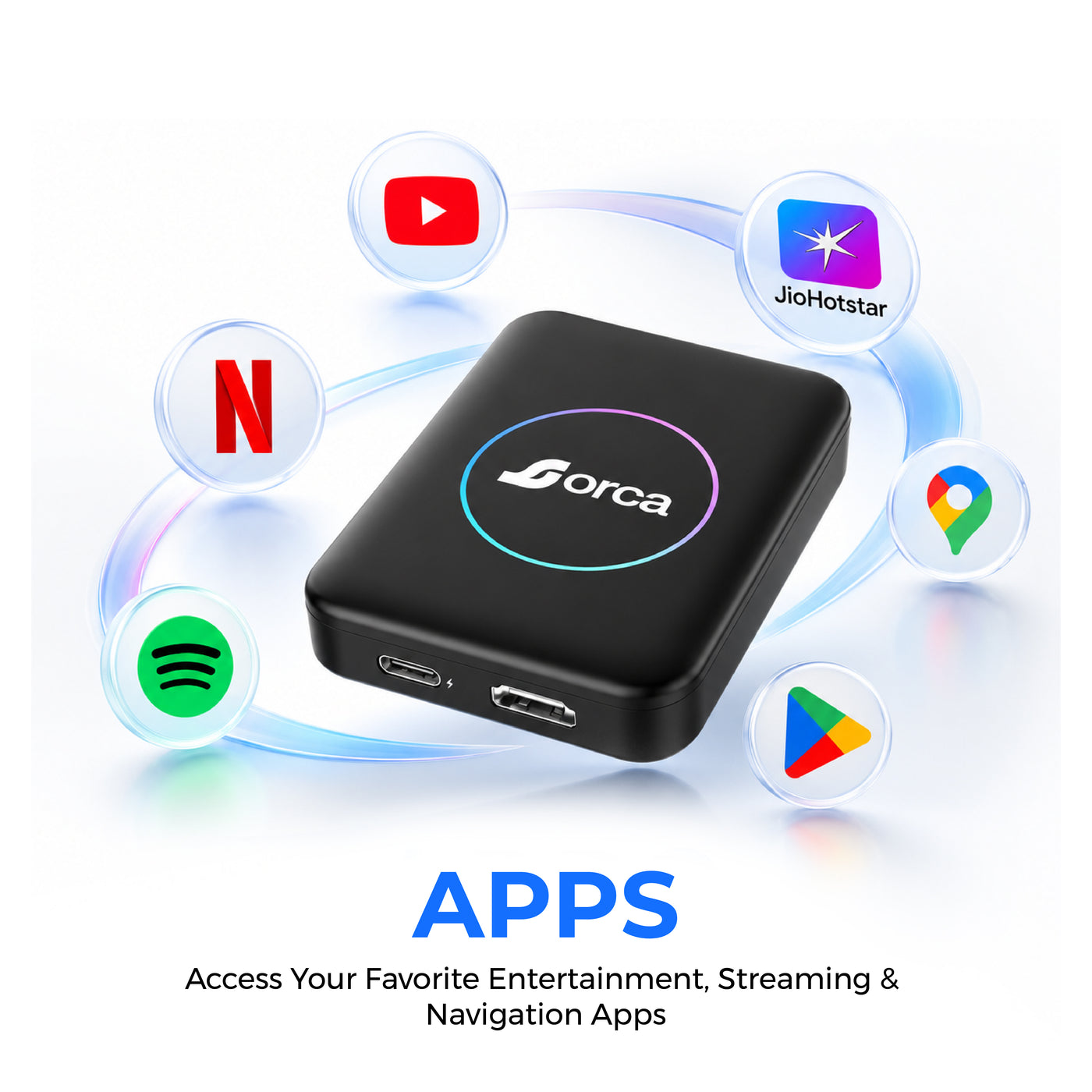 Orca 4-in-1 A20 AI Box – Wireless CarPlay, Android Auto, Android OS & HDMI Output | 4GB RAM + 32GB Storage