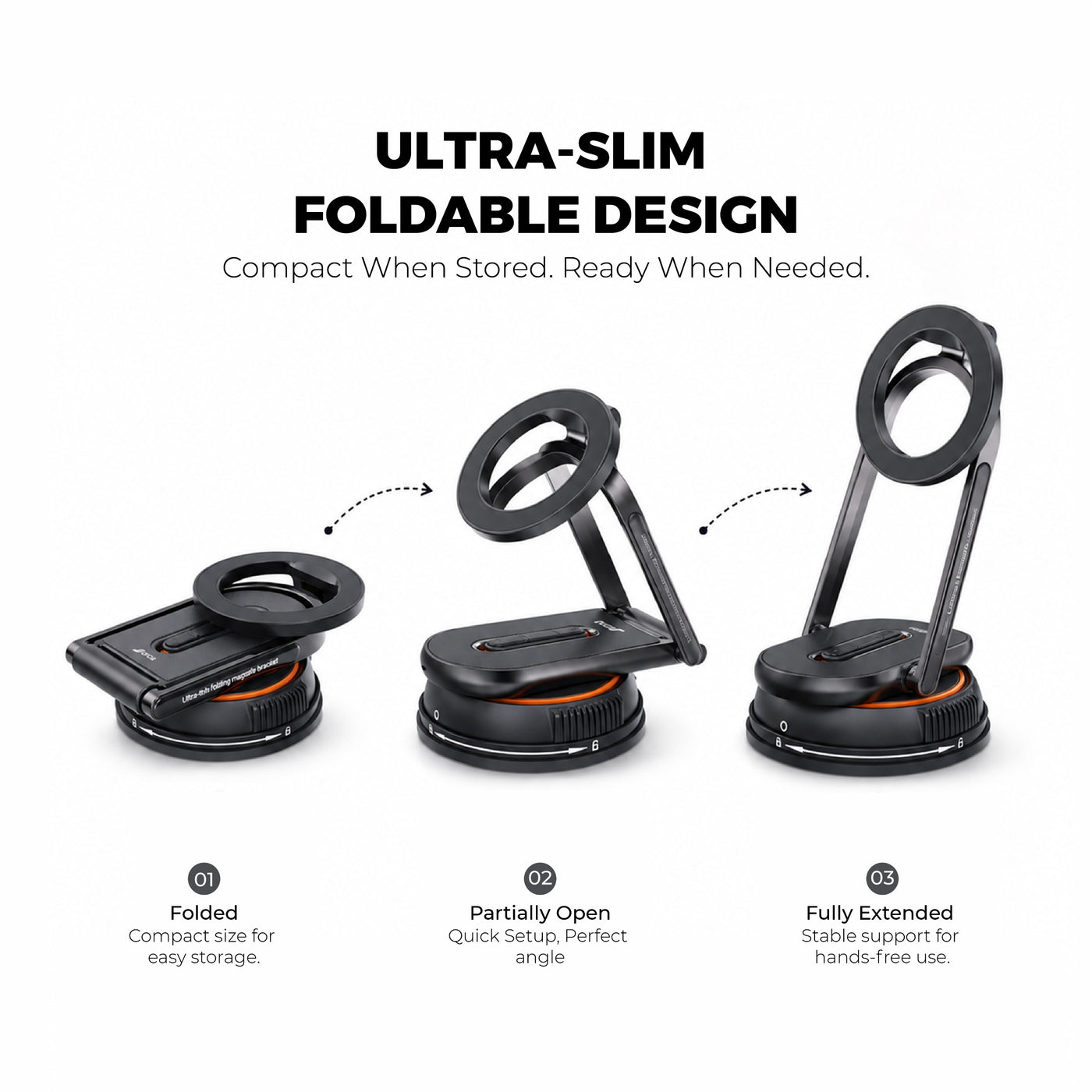 Orca DualMag Foldable Magnetic Car Phone Holder & Desk Stand | Ultra-Slim Dual-Use MagSafe Mount