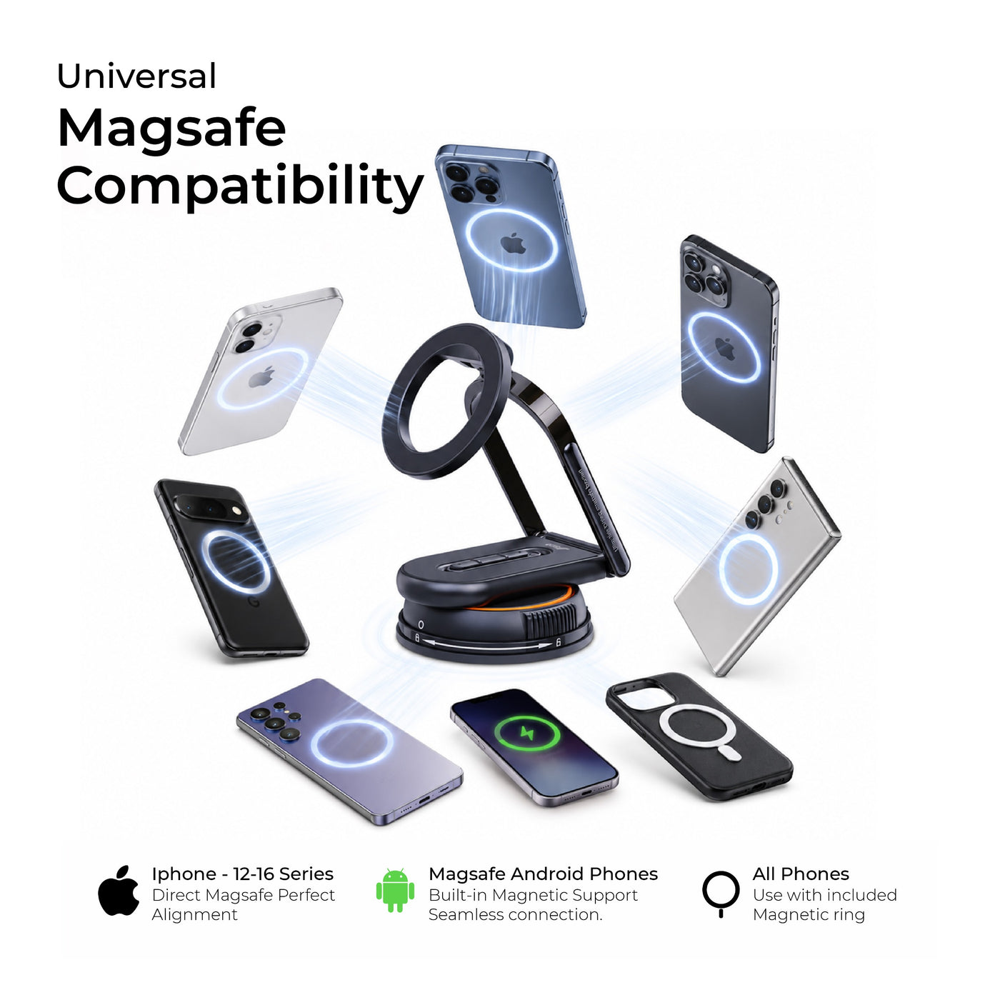 Orca DualMag Foldable Magnetic Car Phone Holder & Desk Stand | Ultra-Slim Dual-Use MagSafe Mount