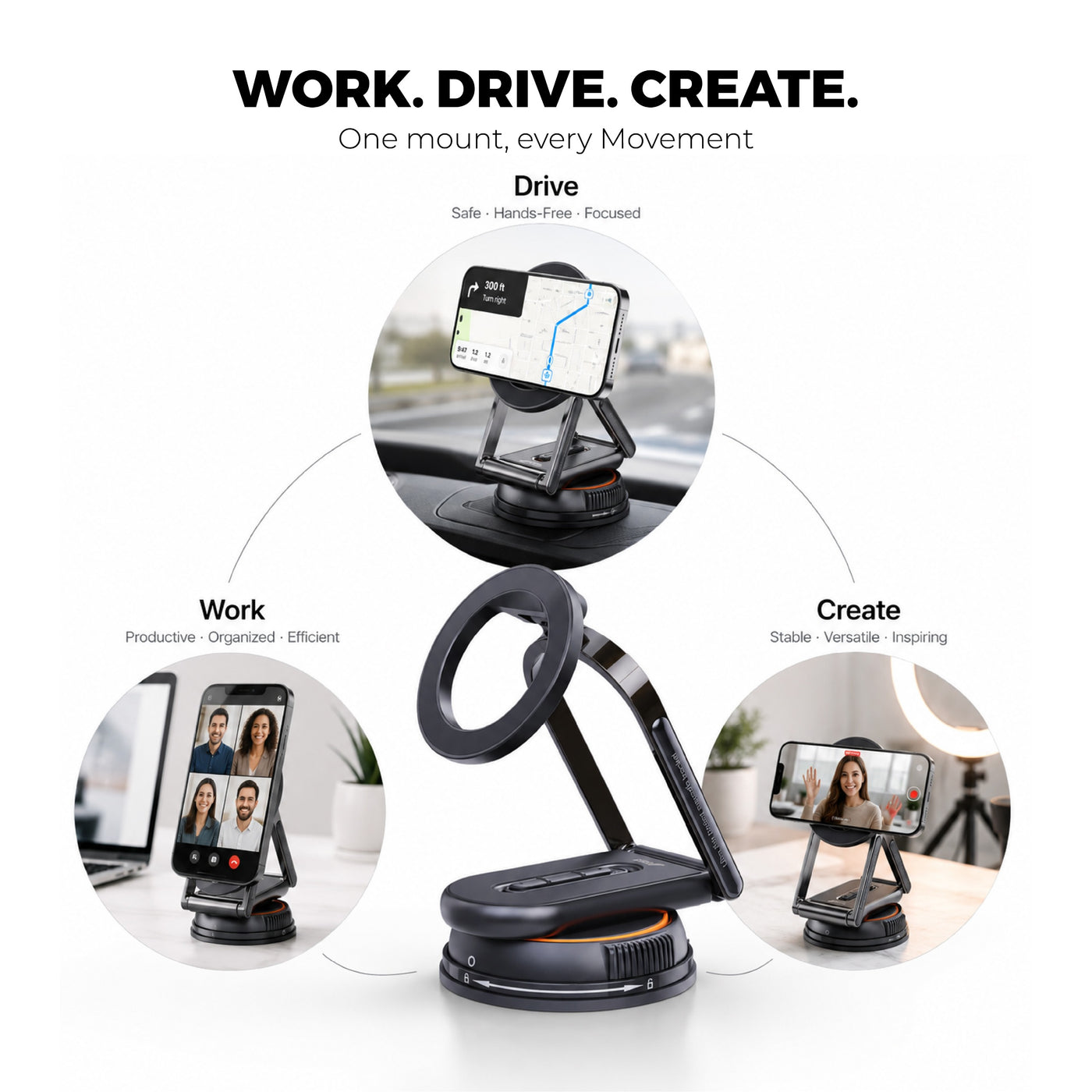Orca DualMag Foldable Magnetic Car Phone Holder & Desk Stand | Ultra-Slim Dual-Use MagSafe Mount