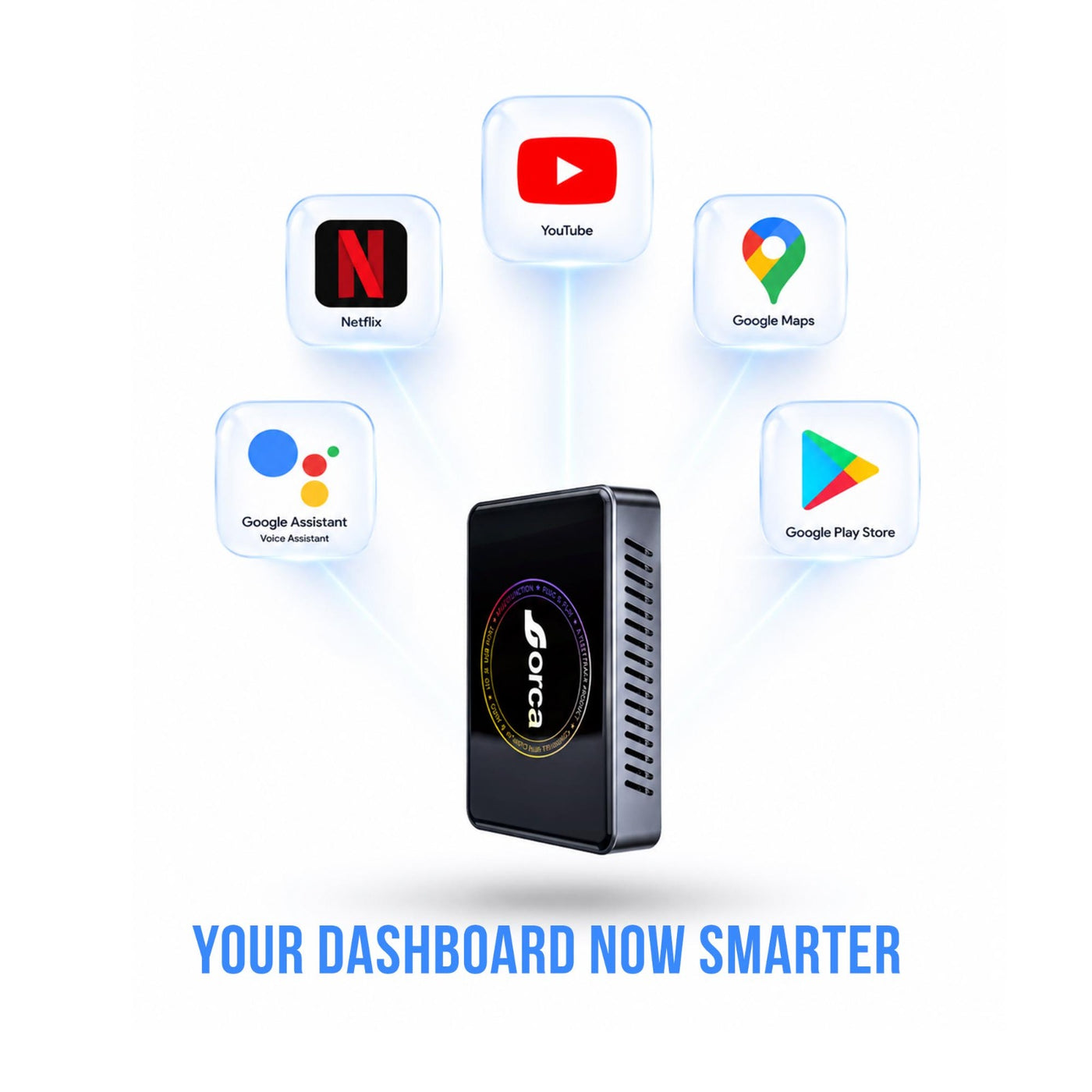 Orca 4-in-1 A21 Android Box | Wireless CarPlay & Android Auto | Quad-core A53 Processor | 4GB+32GB | TF Card Support | Dual 5G Wi-Fi & Dual Bluetooth | HDMI Output | Split-Screen Support | Built-in Cooling Fan