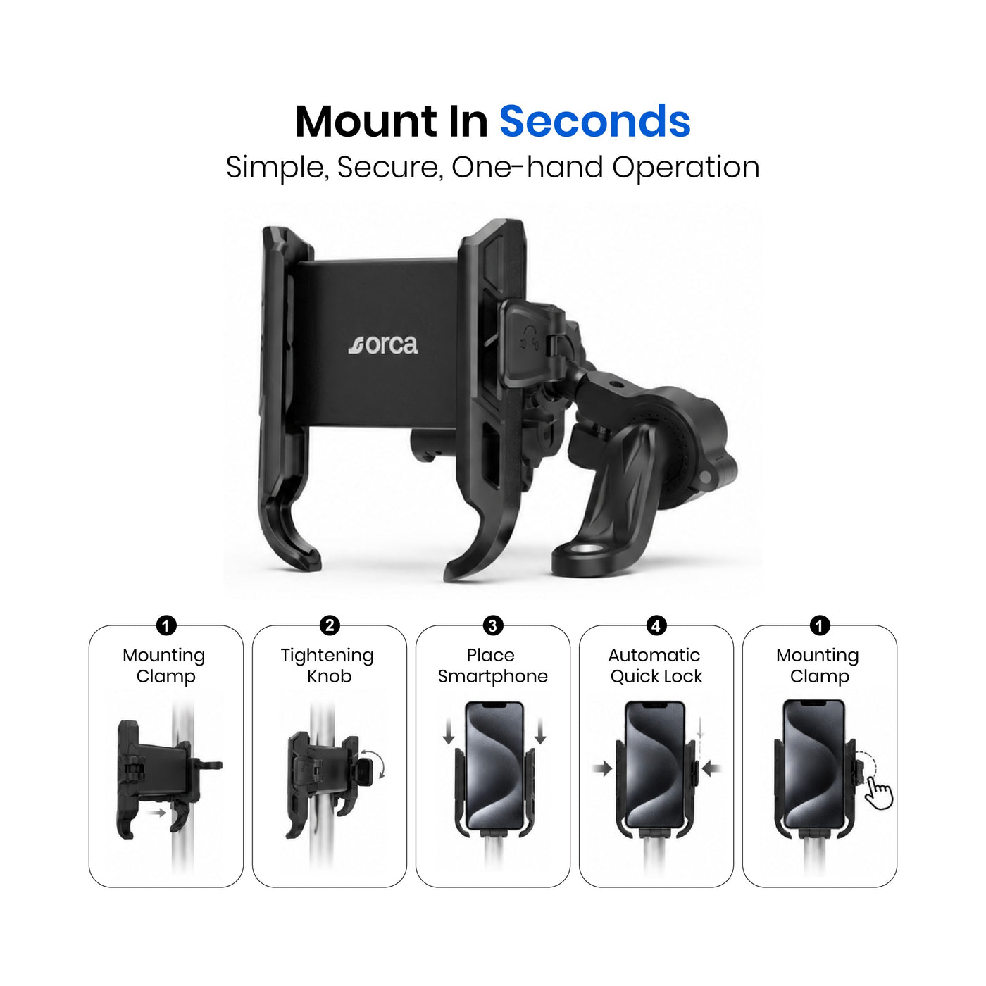 Orca M20 Quick-Lock Bike Mobile Holder | Secure Handlebar Phone Mount for Motorcycle & Scooter
