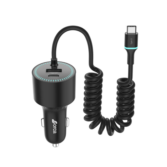 Orca Flex 200 200W Fast Car Charger with Dual 100W USB-C & Retractable Cable | PD 3.0 | USB-A | 12V/24V